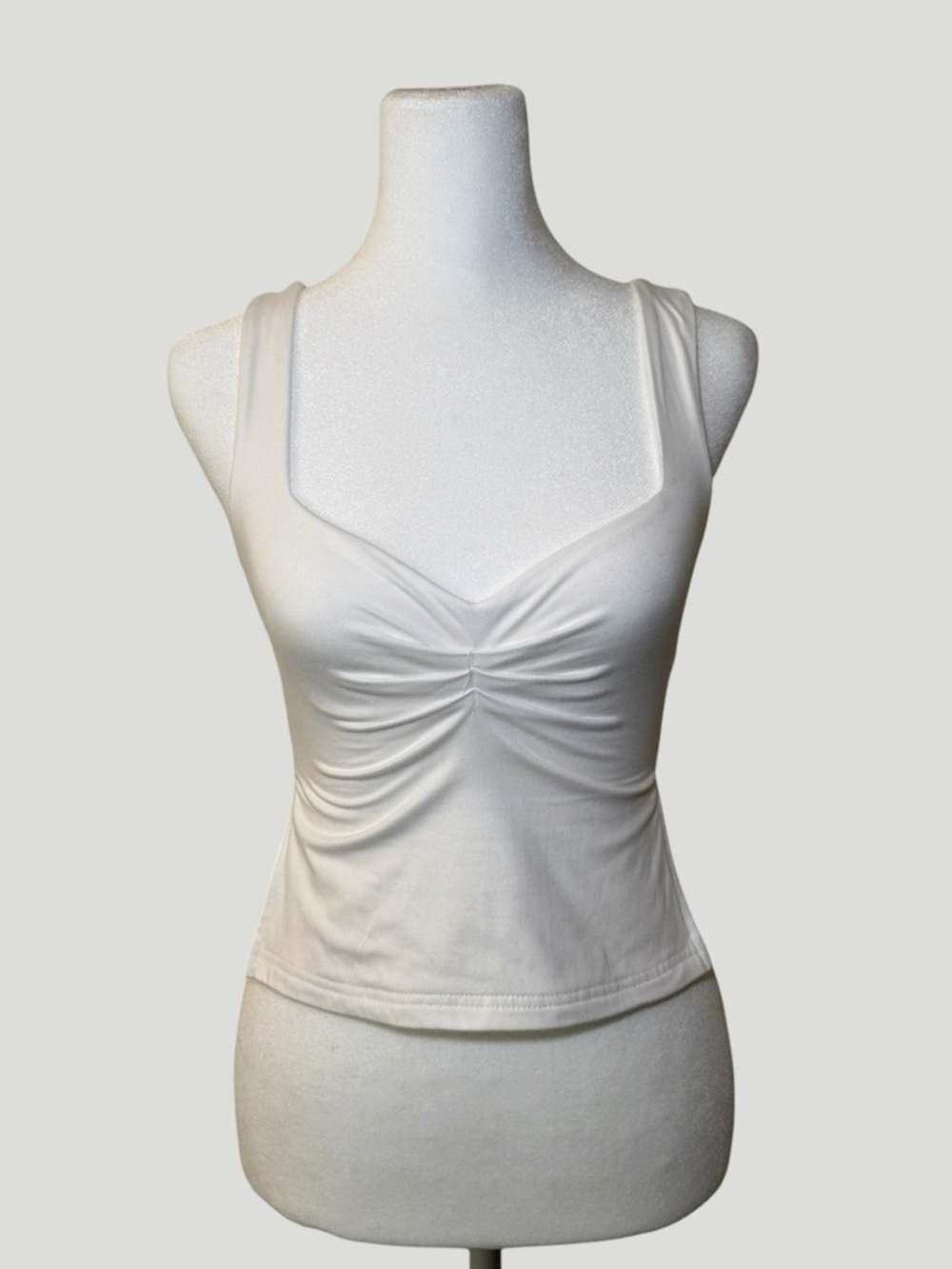 White Ruched Sweetheart Neckline Tank Top w/ Side Slits